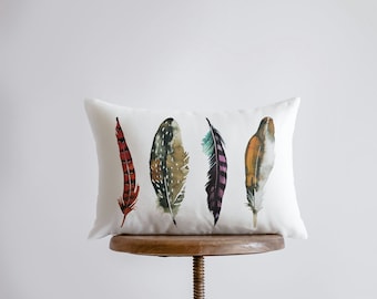 Feather Lineup | Birds | 12x18 | Farmhouse Decor| Home Decor| Bird Lover | Feather Throw Pillows| Gift for her | Accent Pillow Covers | Gift