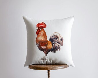 Watercolor Rooster Looking Left | Brid Prints | Bird Décor |Accent Pillow Cover | Throw Pillow Covers | Pillow | Room Décor | Bedroom Décor