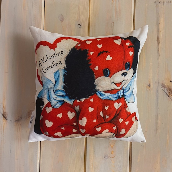 Red Heart Dog Vintage Valentines | Pillow Cover | Throw Pillow | Valentines Day Gifts for Her | Valentines Day | Room Decor | Love You