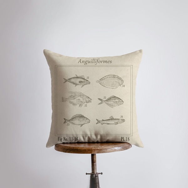 Vintage Fish | Pillow Cover | Throw Pillow | Home Decor | Journal Decor | Nautical Pillow | Ocean | Gift for her | Accent Pillow | Sea