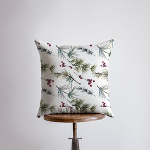 Christmas Holly Berries and Twigs Throw Pillow Cover |  Pillow Cover | Holiday Decor | Unique Home Decor | Home Decor Modern | Room Decor