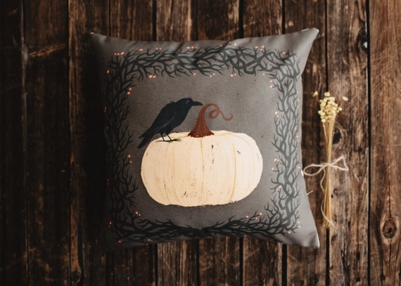 Primitive Dark Crow Pumpkin Pillow Cover | Thanksgiving Décor | Farmhouse  Pillows | Country Decor | Fall Throw Pillows | Cute Throw Pillows