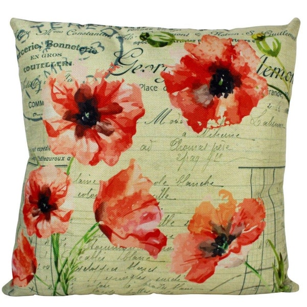 Poppies | Red |  Vintage Pillow Cover | Floral | Farmhouse Decor | Home Décor | Red Throw Pillows | Country Decor | Accent Pillow Covers