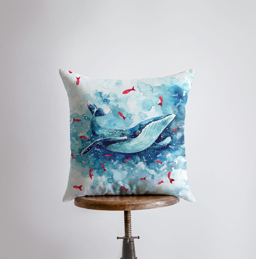 Watercolor Blue Whale Pillow Cover Throw Pillow Home Decor Modern Decor