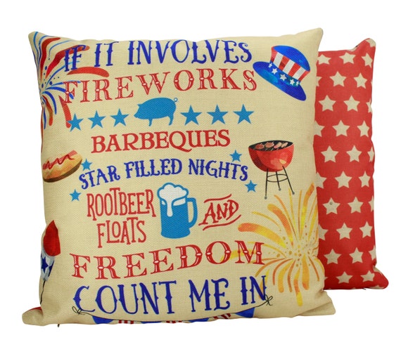 Fourth of July Pillow Cover Memorial Gift Throw Pillow