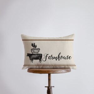 Farmhouse Stacked Animals | Pillow Cover | 18 x 12 | Primitive Decor | Cow Sheet Rooster | Farmhouse Decor | Throw Pillows | Cabin Decor