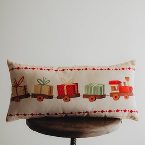 Christmas Gift Train | Throw Pillow Cover | 20x10 | Decorative Pillows for Couch | Christmas Throw Pillows | Christmas Home Decor | Mom Gift