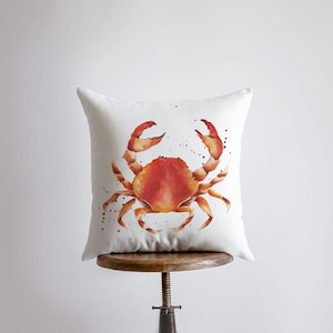 Watercolor Orange Crab | Pillow Cover | Throw Pillow | Decor | Modern Coastal Decor | Nautical | Ocean | Gift for her | Accent Pillow | Sea