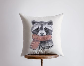 Raccoon Hipster | Pillow Cover | Raccoon Pillow | Throw Pillow | Wilderness | Animal | Cute Throw Pillows | Animal Print Decorative Pillows