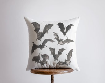 Bats on White Pillow Cover | Fall Décor | Farmhouse Pillows | Country Décor | Fall Throw Pillows | Cute Throw Pillows | Bat Art