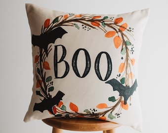 Boo Halloween Wreath Pillow Cover |  Fall decor | Farmhouse Pillows | Country Decor | Fall Throw Pillows | Cute Throw Pillows | Gift for her