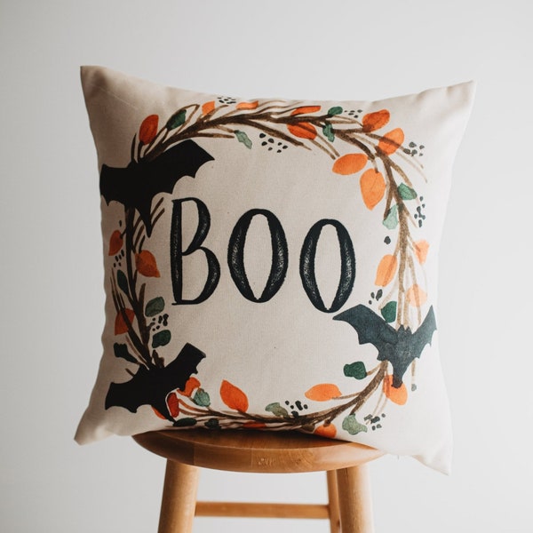 Boo Halloween Wreath Pillow Cover / Decoración de otoño / Almohadas de granja / Decoración del país / Almohadas de lanzamiento de otoño / Almohadas de lanzamiento lindo / Regalo para ella