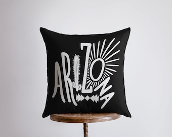 Arizona | Kussensloop | Zuidwesterse decoratie | Sierkussen | Cactusdecoratie | Kunst uit Arizona | Arizona-cadeaus | Cadeau-idee | Zwart-wit