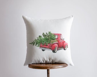 Red Truck with Tree Driving Away | Red Christmas Truck | Pillow Cover | Christmas Decor | Throw Pillow | Home Decor | Rustic Christmas Decor