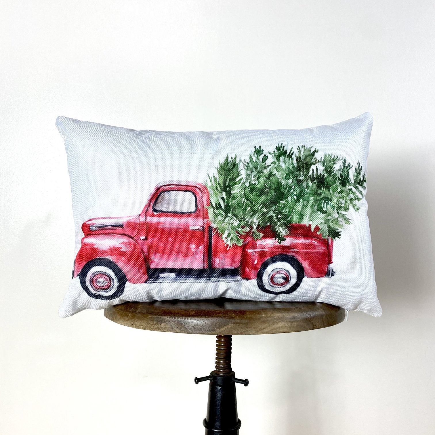Red Christmas Truck Driving Away Pillow Cover Red Truck Etsy