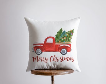 Red Christmas Truck with Trees | Pillow Cover | Red Truck | Christmas Decor | Throw Pillow | Home Decor | Rustic Christmas Decor | Mom Gift