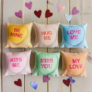 Valentines Candy Mini Kussen Set | 8x8 Kussenslopen | Valentijnskaart motieven | Gooi kussen | Liefde is Liefde | Ik hou van je | Ik hou van je geschenken