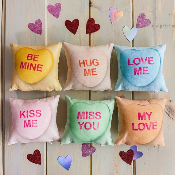 Valentines Candy Mini Pillow Set 8x8 Pillow Covers Valentine Card Motifs  Throw Pillow Love is Love I Love You I Love You Gifts 