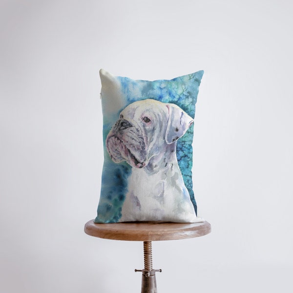 White Boxer | Watercolor Boxer | 12x18 | Pillow Cover |  Home Decor | Custom Dog Pillow | Boxer Mom  | Dog Lover Gift | Dog Mom Gift