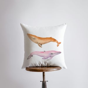 Colorful Watercolor Whales | Pillow Cover | Throw Pillow | Home Decor | Coastal Decor | Ocean | Gift for her | Accent Pillow Cover |Sea