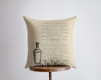 Apothecary | Vintage Pharmacy | Newspaper Ad | Pillow Cover | Vintage | Farmhouse Decor | Home Decor | Throw Pillow | Room Decor | Gift