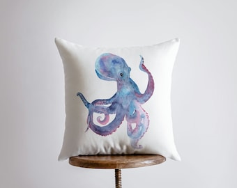 Watercolor Octopus | Pillow Cover | Throw Pillow | Home Decor | Modern Coastal Decor | Pillow | Ocean | Gift for her | Accent Pillow | Sea