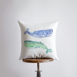 Blue & Green Whales | Pillow Cover |  |Throw Pillow | Home Decor | Modern Decor | Pillow | Ocean | Gift for her | Accent Pillow Covers | Sea