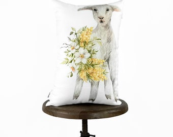 Baby Lamb Spring Bloom | Spring Pillows | Spring Home Décor | Farmhouse Easter | Spring Outdoor Throw Pillows | Home Décor