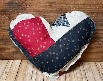 Handmade Americana Vintage Quilt Pillow - Primitive Country Farmhouse Decor