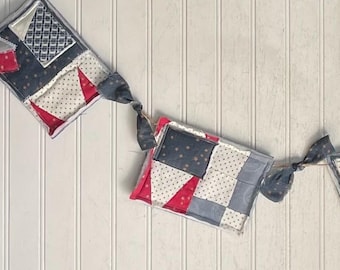 Handmade Vintage Quilt Flag Banner | Patriotic Americana Bunting | Fourth of July Decor