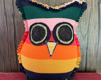 Handmade Soft Owl Plushie | Whimsical Rag Quilt Style Cuddle Toy