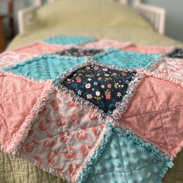 Handmade Rag Quilt Cuddle Blanket Lovey - Baby Toddler Newborn