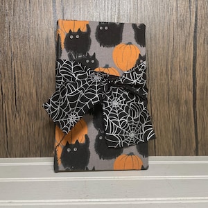 Handmade Halloween Junk Journal – Cats and Pumpkins, Upcycled Book