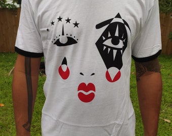 Art by Tati, Harlequin 1 Unisex T-Shirt I water based ink I screen printed I black and white I graphic tee