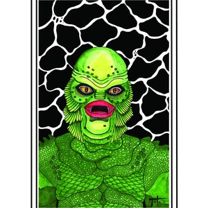 Creature from the Black Lagoon Art Print / Classic Monster Halloween Wall Art Decor / Unique Gothic Gift / Classic Film Art