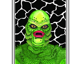 Creature from the Black Lagoon Art Print / Classic Monster Halloween Wall Art Decor / Unique Gothic Gift / Classic Film Art