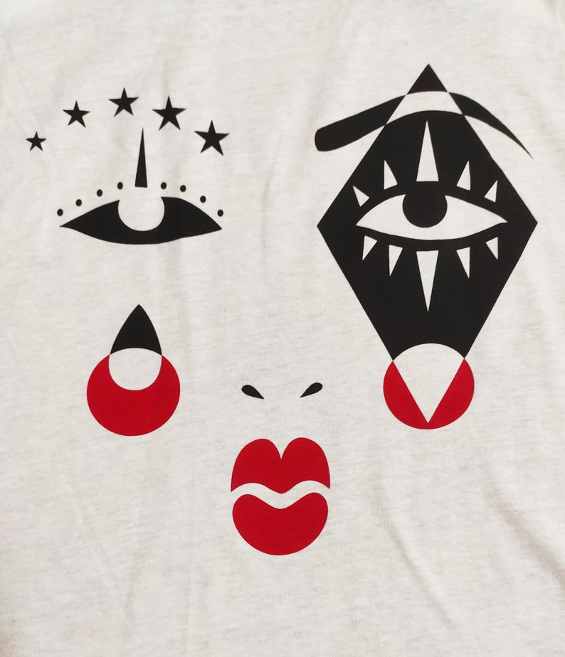 Harlequin Graphic Tank Top, Black & Red Screen Print, Cotton Blend image 4