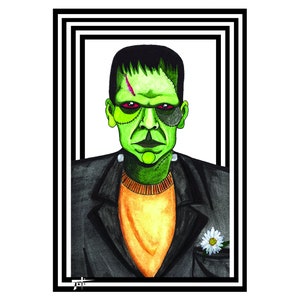 Frankenstein&#39;s Monster Art Print / Klassiek monster Halloween-muurdecoratie / Gotische woondecoratie / Uniek Halloweencadeau