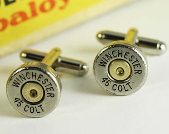 Winchester 45 Colt Nickel Bullet Cufflinks Cuff Links Bullet Shell Casings Steam Punk Victorian Wedding Police Groomsmen BEST PRICE AROUND