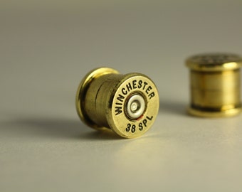 Winchester 38 Special Bullet Ear Plug 3/8" 9mm 00 Gauges Earring Plugs Steam Punk Earrings Ear ring 1911 Brass Casing Used Case Double Zero