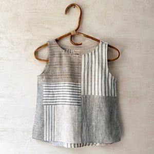 Haut sans manches en patchwork de lin rayé - Haut d'été recyclé
