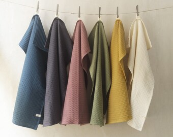 Organic Hand Towels, Set of 2, Handwoven Honeycomb/ Waffle, Soft Organic Cotton, Ready to Ship