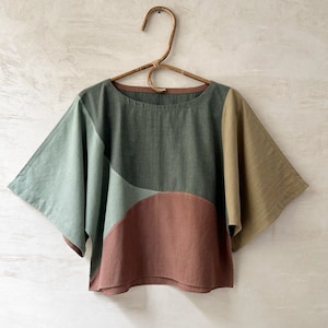 Handgewebtes Panel Top aus Bio Baumwolle: Kimono Ärmel, Naturfarben