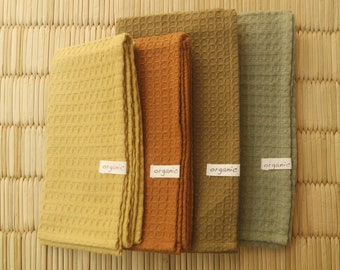 Organic Hand Towels, Set of 2, Handwoven Honeycomb/ Waffle, Soft Organic Cotton, Ready to Ship