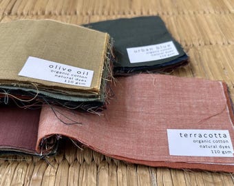 Organic Cotton Fabric Swatch Set: Natural Dyes, Handwoven Material