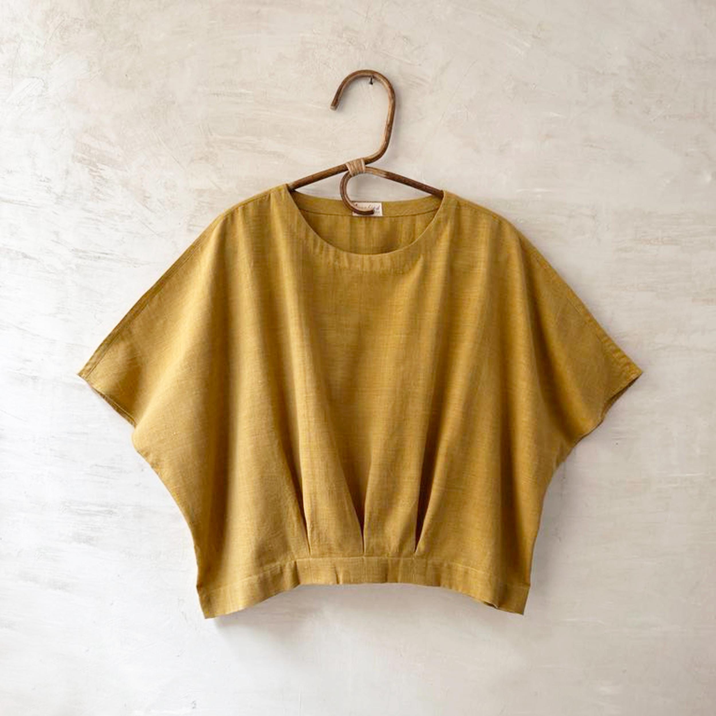 Organic Women's oversize drop shoulder top with Box pleats, Handwoven Organic Cotton, Natural Dyes, Free size, Ready to Ship