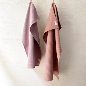 Set of 2 Handwoven Organic Cotton Honeycomb Hand Towels blush and heather
