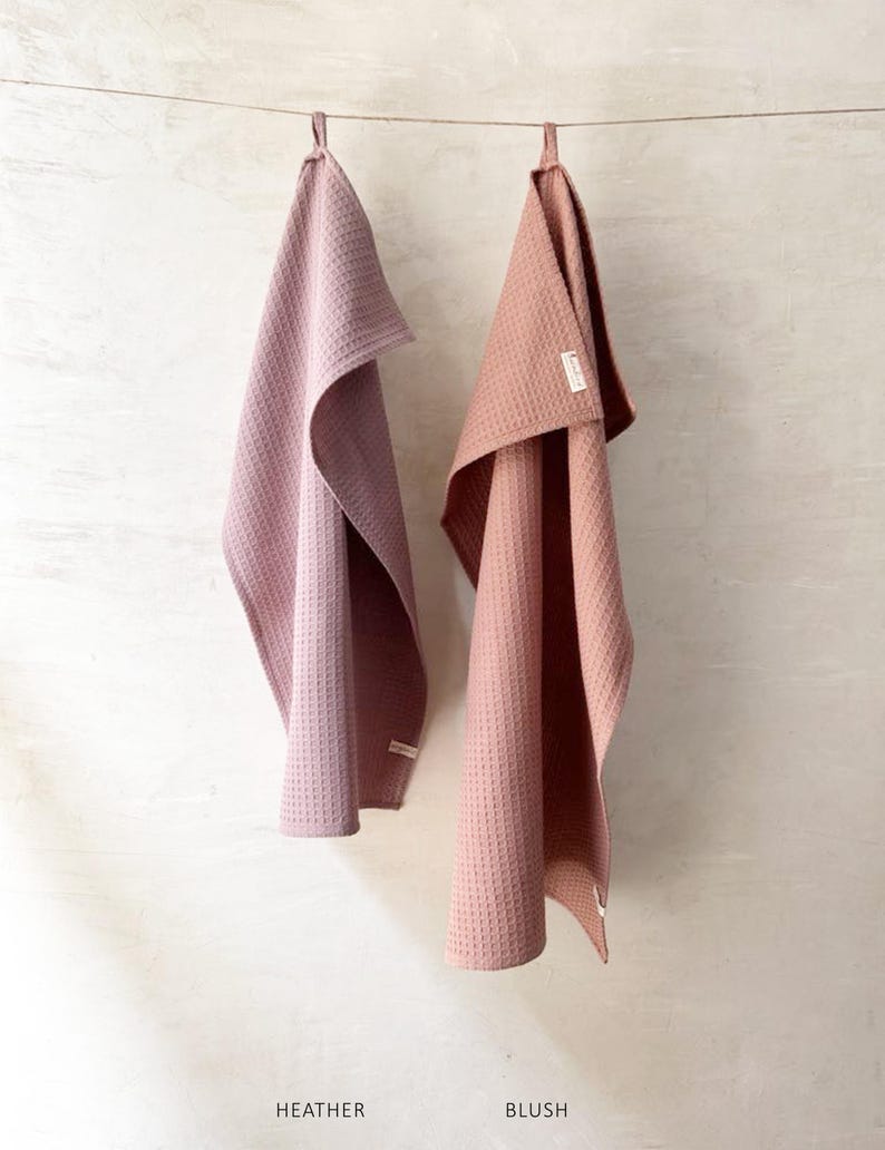 Set of 2 Handwoven Organic Cotton Honeycomb Hand Towels blush and heather