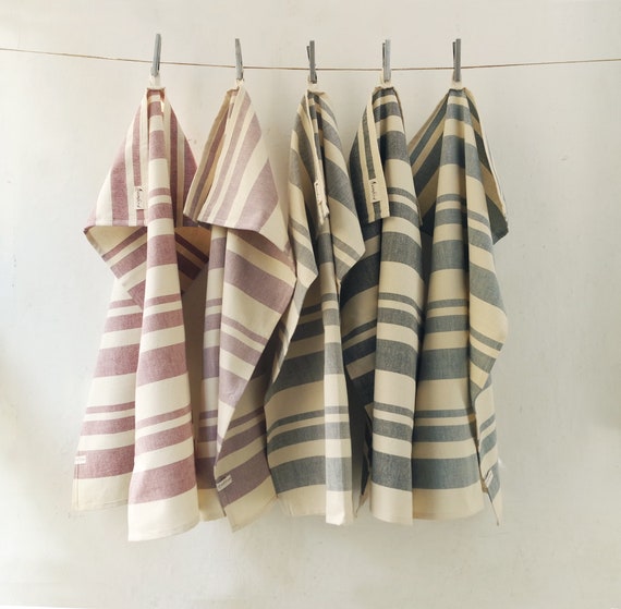 Organic Kitchen Towels In Colourful Stripes Hand Woven In Etsy