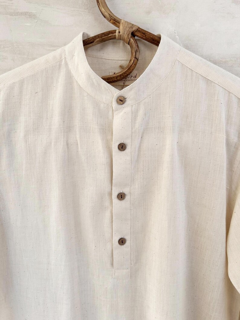 Organic Men's Shirt, Grandpa Collar, Handwoven, Men's Organic Cotton